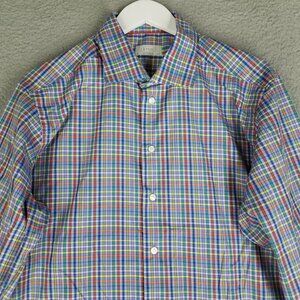 Eton Dress Shirt Mens 44 / 17.5 Plaid Blue Button Up Office Travel Church Cotton